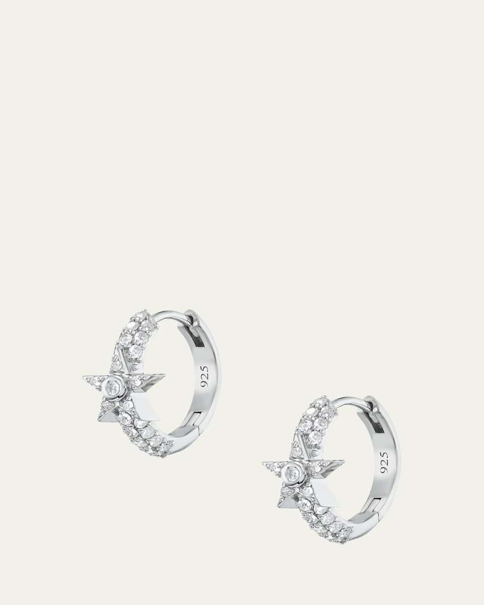 3 Row Diamond Huggie Earrings with Diamond Stars